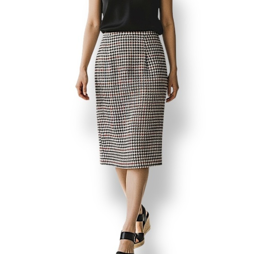 4/$20 Evan Picone Red Black White Wool-Blend Houndstooth Pencil Skirt Size 12